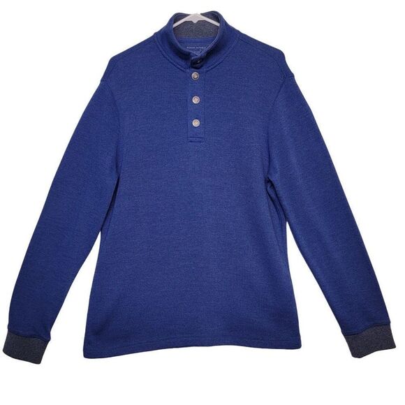 Banana Republic Sweater Mens L Pullover Henley Mock Neck Blue Contract Cuffs - Picture 1 of 11